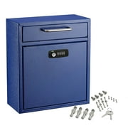 AdirOffice Ultimate Locking Wall Mounted Drop Box with Key and Combination Lock Medium Blue