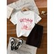 thumbnail image 1 of Girls' Daily Casual T-Shirt Set Cute "RABBIT" & Strawberry Rabbit Pattern Print, Polyester 100%, Slight Stretch, Knit Fabric, Short, Regular Fit, for Outdoor, Summer, Girls' Daily Casual Wear, 1 of 7