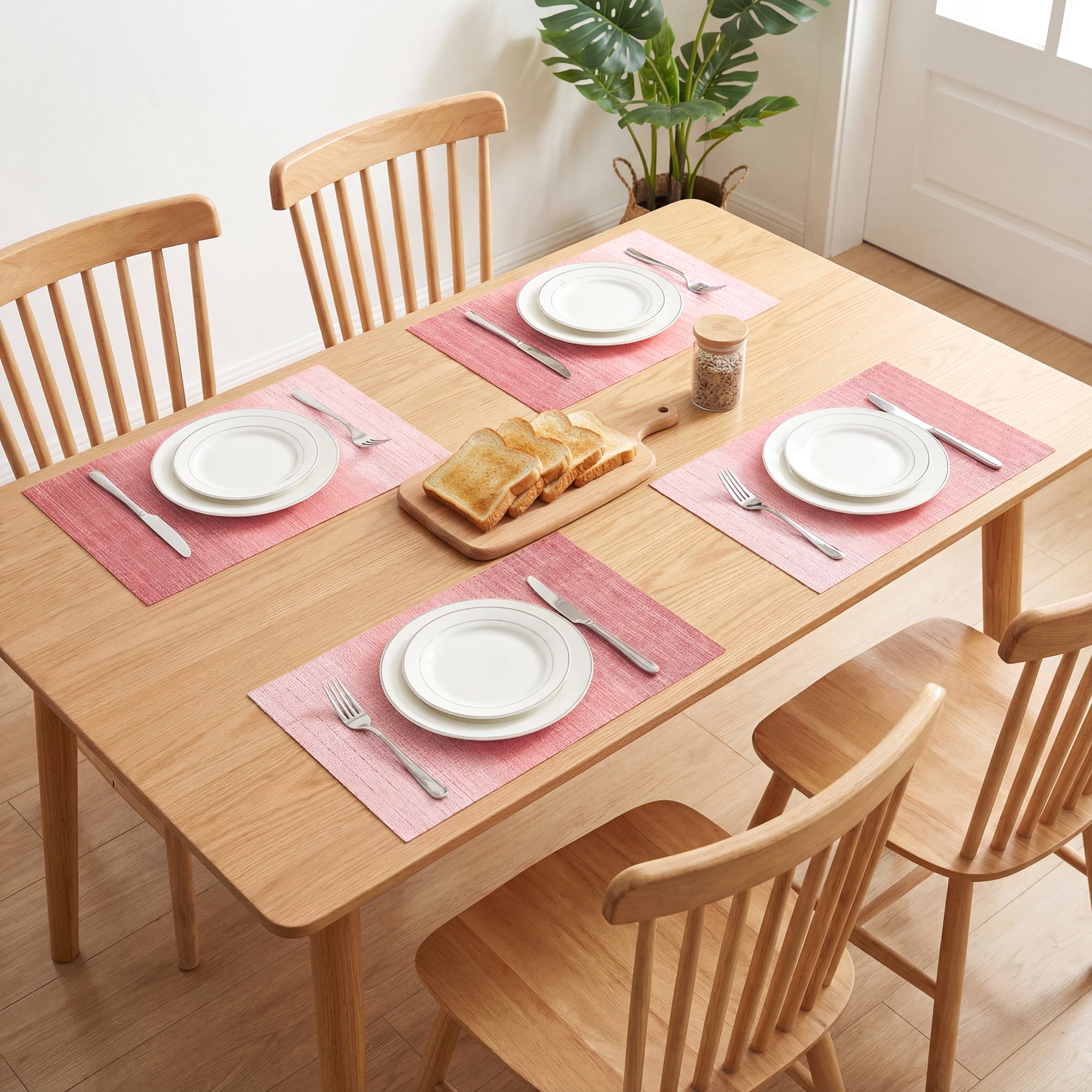 Unique Bargains Set of 6 Rectangle Placemats for Table Decor Pink 17.7x11.8inch