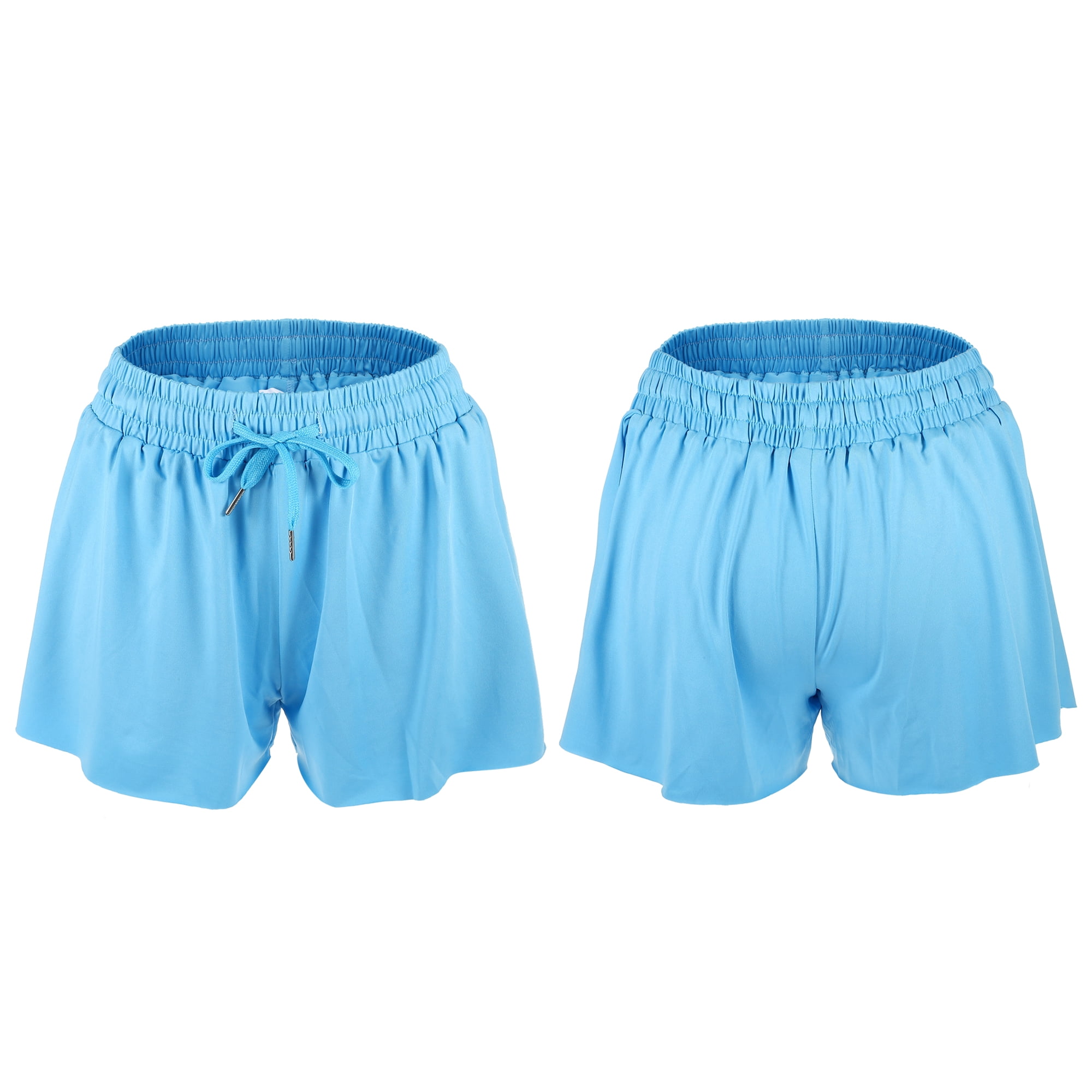 Unique Bargains Women Flowy Running Shorts Casual High Waisted Workout Shorts Blue Size M