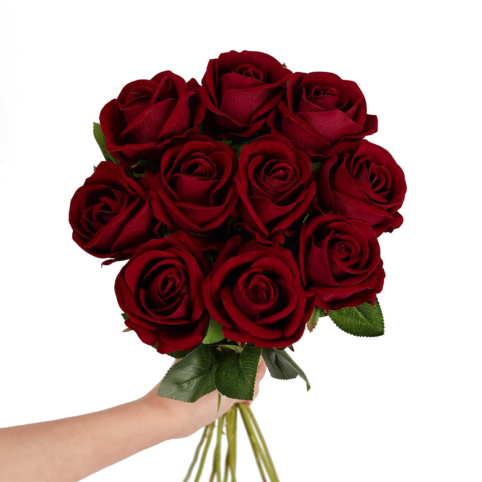 Artificial Velvet Roses Silk Burgandy Rose Fake Red Flowers with Stem Floral Gift for Wedding Arrangement Party Home Decor
