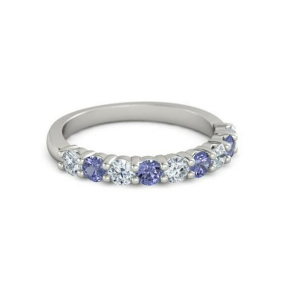 925 Sterling Silver Round 2.50 MM White Cz Tanzanite Half Eternity Women Ring Size US- 4