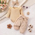 thumbnail image 2 of TOWED22 Newborn Baby Girl Outfits Long Sleeve Solid Color Romper Pants Headband Fall Winter Clothes 3Pcs,6-12 M, 2 of 9