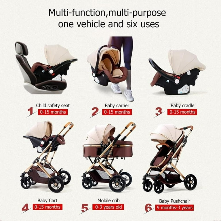 3 in 1 Baby Stroller for Newborn and Toddler Newborn Reversible Bassinet Pram Adjustable High View Luxury Baby Pram Stroller Walmart