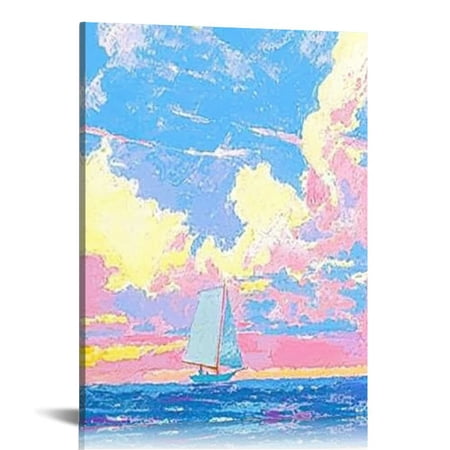 LHONGY Yorker Magazine Posters Modern Home Canvas Wall Art Retro Blue Minimalist Prints Painting Sunrise Sunset Sea Scenery Wall Art Decor For 12x16 in