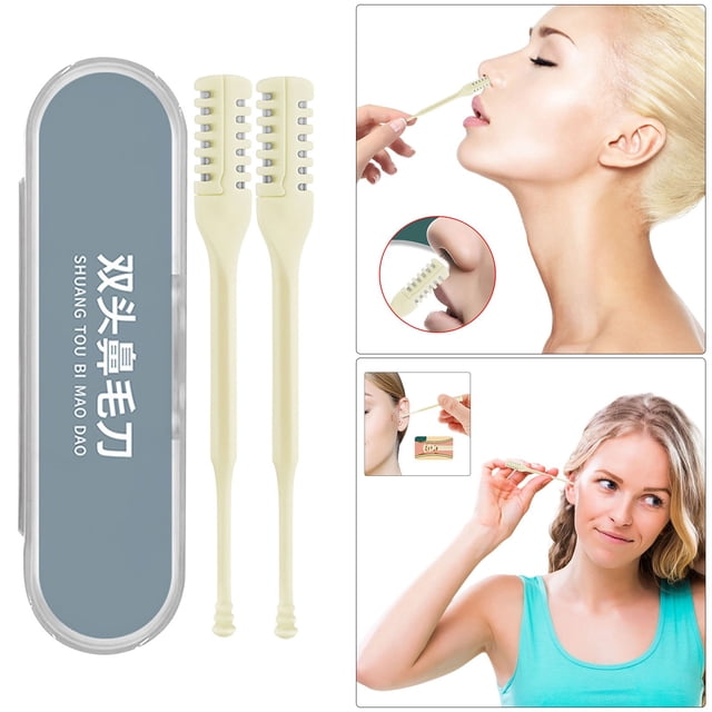 Recortador de vello nasal 2 en 1 mejorado, cuchillo de doble filo para vello nasal, herramienta portátil para eliminar el vello de las fosas nasales, recortador de vello nasal y de orejas para mujeres