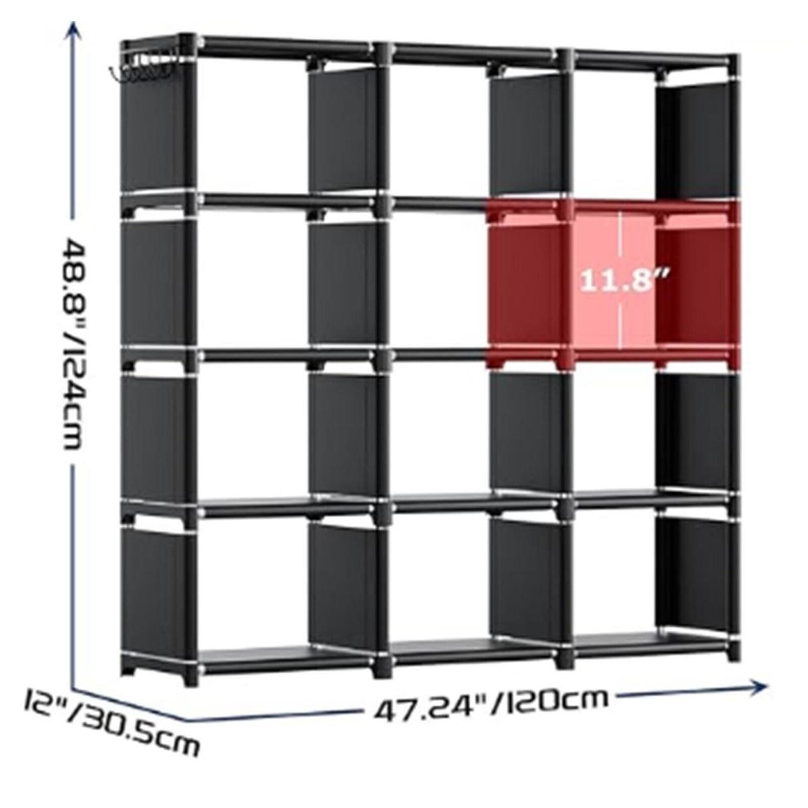 DERCLIVE DIY Grid Shelf Bookshelves, Bookcase 12 Cube Storage Organizer Tall Portable Bookshelf Vertical Shelves for Storage, Black