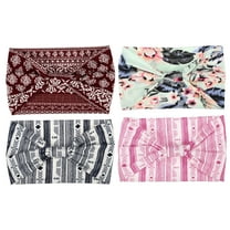 4pcs Bohemia Printed Wide-side Knotted Headwrap for Women Green Blue White Pink Red
