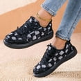 thumbnail image 4 of Ladies Distressed Plaid Denim Skate Shoes Lightweight Flat Platform Lace Up Sneakers Soft Sole Non Slip Walking Shoes, 4 of 7