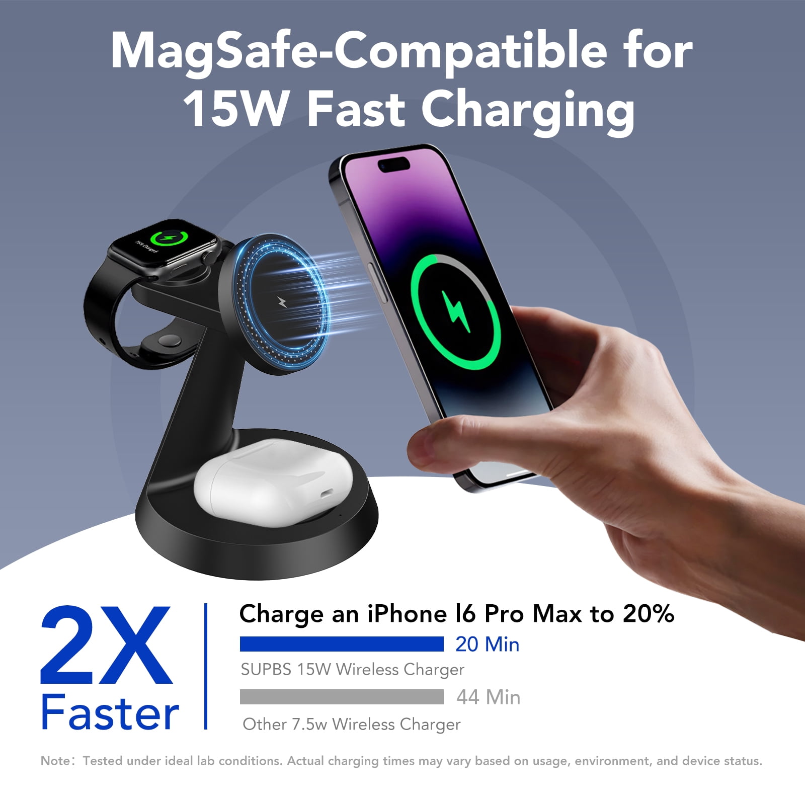 3 in 1 Wireless Charging Station, 2026 Upgraded Fast Desk Charger Station for iPhone 1716 15 14 13 12 Pro Max Plus, Charger Stand for Apple Watch 10 9 8 7 6 5 4 3 2 SE, Airpods 4 3 2 Pro, Black