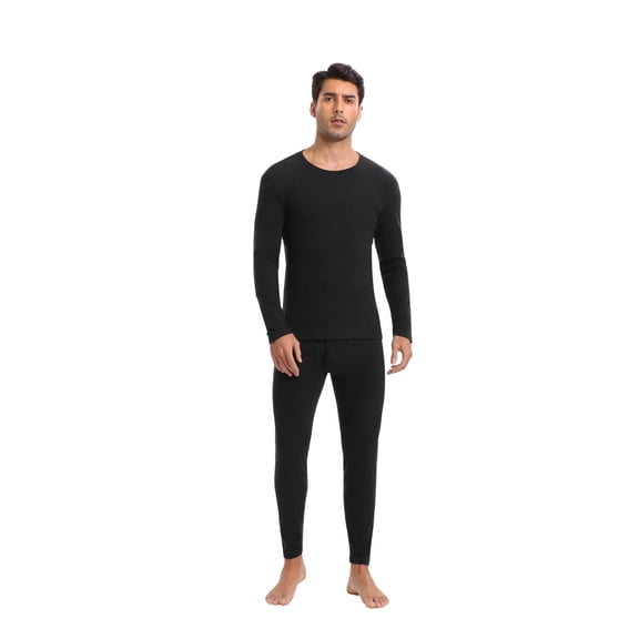 Hejin Thermal Underwear for Men Long Johns with Fleece Lined Base Layer Men Cold Weather Top Bottom Black (S - 3XL)