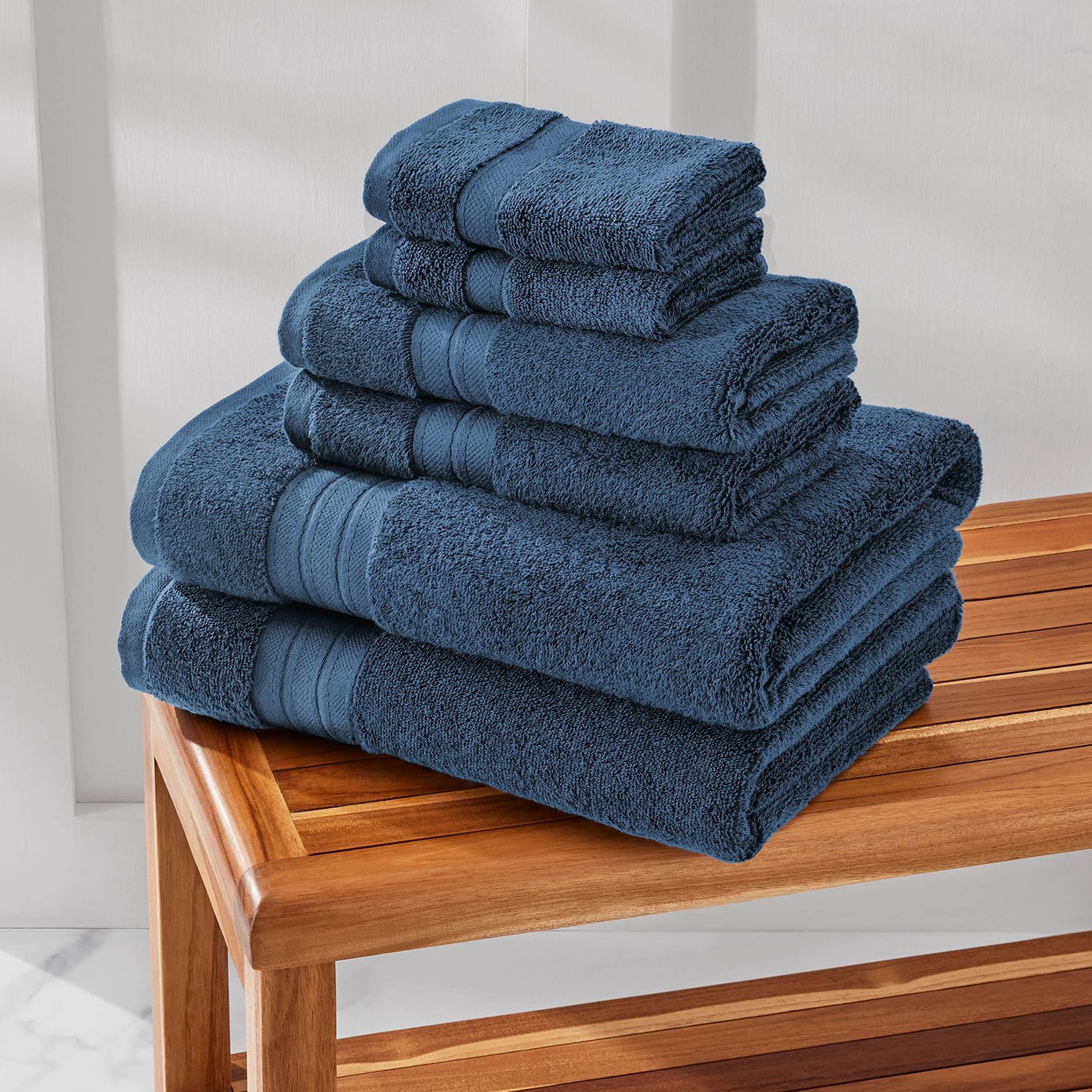 Blue Member's Mark Organic Cotton Towel Set, 6-Piece, Assorted Colors