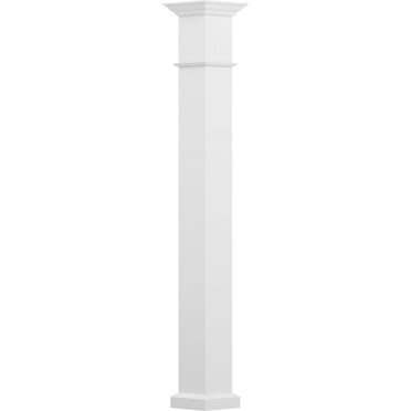 8" x 10' Endura-Aluminum Wellington Style Column, Square Shaft (Load-Bearing 20,000 lbs), Non-Tapered, Primed, Ready For Paint w/ Capital & Base