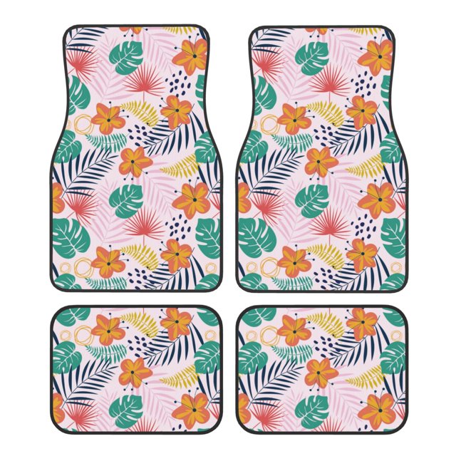 Fotbe Tropical Plants Juego de 4 Tapetes para Auto con Estampado – Alfombrillas de Goma Reforzada, Diseño Antideslizante, Protección para Todo el Año – Vehículos, Autos, Camionetas y SUVs