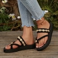thumbnail image 2 of Dakaela Platform Flat Sandals for Women Rhinestones Yoga Mat Thong Flip Flops Orthopedic Summer Beach Slides Slip on Walking Shoes Size 6-9, 2 of 7
