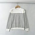 thumbnail image 2 of Fesfesfes Women Sweater Round- Neck Stripe Splicing Recreational Knitting Sweater Long Sleeve Tops or, 2 of 6