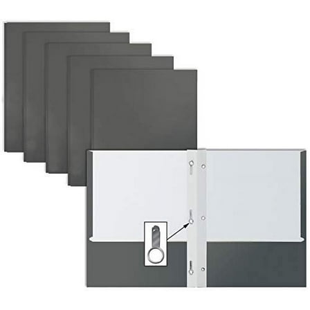Gray Paper 2 Pocket Folders with Prongs, 50 Pack, by Better Office Products, Matte Texture, Letter Size Paper Folders, 50 Pack, with 3 Metal Prong Fastener Clips, Gray