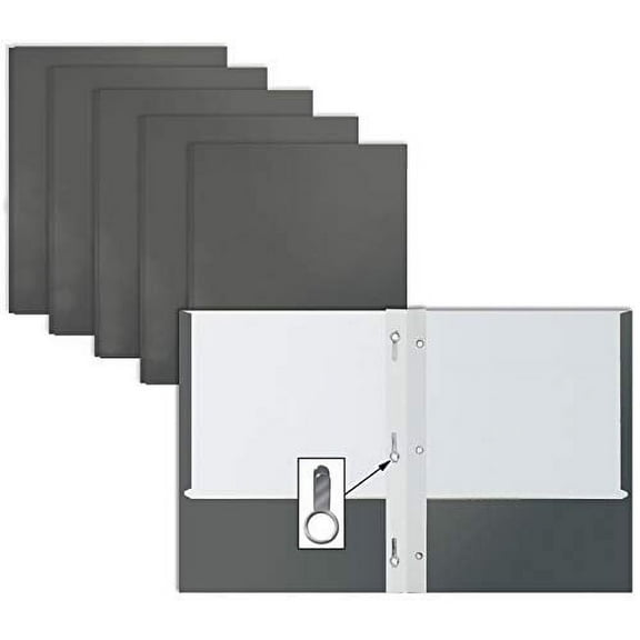 Gray Paper 2 Pocket Folders with Prongs, 50 Pack, by Better Office Products, Matte Texture, Letter Size Paper Folders, 50 Pack, with 3 Metal Prong Fastener Clips, Gray