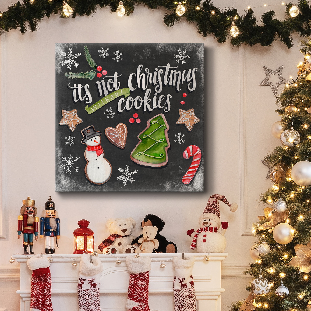 Merry Christmas Pine Wreath - Premium Gallery Wrapped Canvas - Ready to Hang