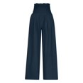 thumbnail image 4 of Women's Casual Pants High Waist Wide Leg Palazzo Pants For Women Smocked Elastic Waist Loose Comfy Casual Pajama Pants Pockets,Blue Women's Casual Pants XL, 4 of 7