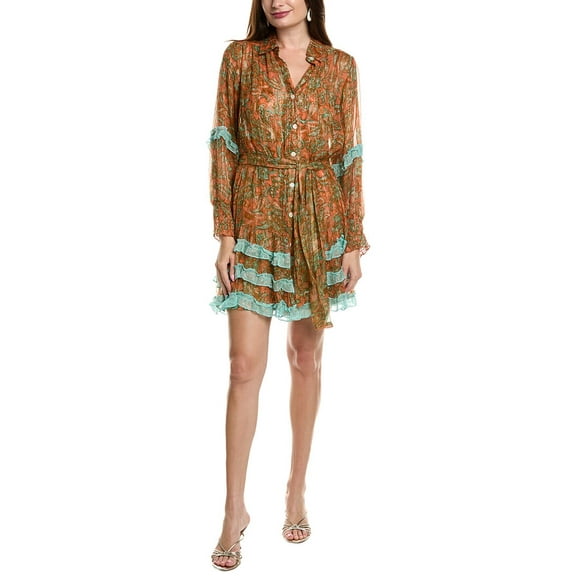 Miss June womens  Ruffle Tiered Shirtdress, Orange