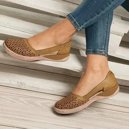 

Sunvit Women s Flat Sandals- Hollow Casual Open Toe Summer Slide Sandals #706 Brown