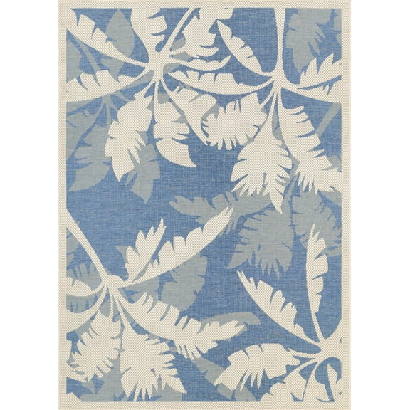 Couristan 2.25' x 11.75' Ivory and Blue Contemporary Rectangular Outdoor Area Throw Rug Runner