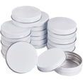 thumbnail image 1 of Paquete de 14 latas de aluminio redondas con tapa de rosca de 2 oz, ideales para guardar especias, dulces, té o regalar (blancas)., 1 of 9