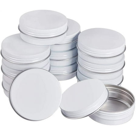 14 Pack 2 OZ Tin Cans Screw Top Round Aluminum Cans Screw Lid Containers - Great for DIY Store Spices Candies Tea or Gift Giving (White)