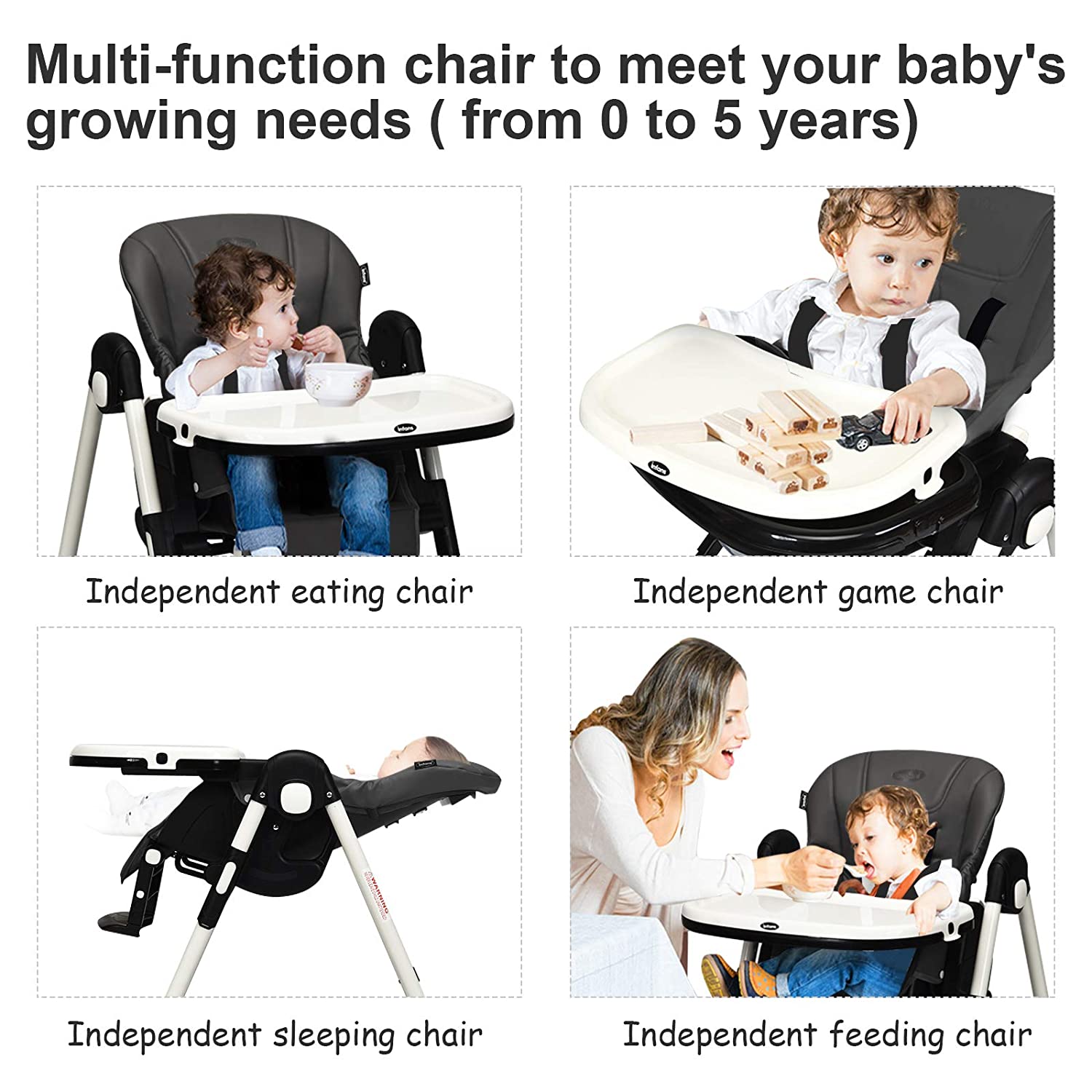 INFANS High Chair for Babies & Toddlers, Foldable Highchair with ...