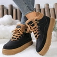 thumbnail image 2 of Platform Snow Boots for Women Warm Fuzzy Lined Round Toe Splice Leather Lace up High Top Winter Ankle Boots Nonslip Outdoor Flat Booties, 2 of 6