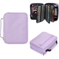 thumbnail image 1 of Estuche grande para lápices con 3 capas desmontables, 84 ranuras y múltiples bolsillos con cremallera, color morado, 1 of 4