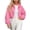 Pink, variant on Women Long Sleeve Stand Collar Full Zip Up Solid Drawstring Hem Loose Cropped Windbreaker Jacket
