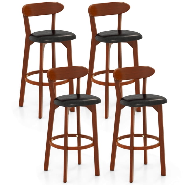 Costway 30.5" Bar Stool Set of 4 with Curved Backrest & Footrest Counter Height Stools