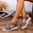 thumbnail image 3 of Espadrilles for Women Peep Toe Wedge Sandals Lightweight Cutout Soft Leather Slingback Wedges Heels Gray Size 6, 3 of 7