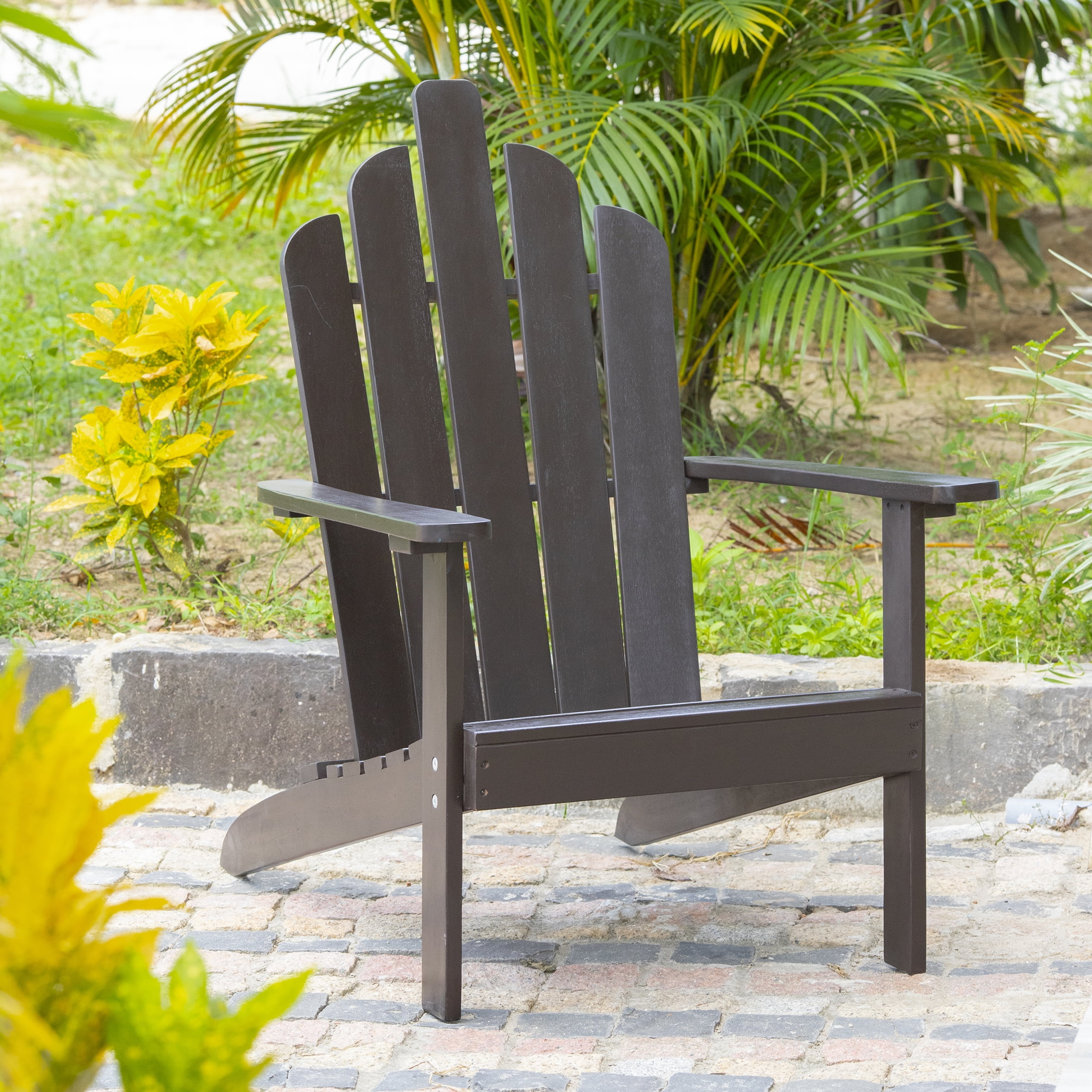 Bellville Outdoor Patio Wood Adirondack Chair, Dark Brown