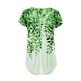 thumbnail image 4 of NAMTYQX T Shirts for Women Casual Plus Size Pleated Trendy Patterns Button V Neck Short Sleeve Loose Fit Green Size 3XL, 4 of 5