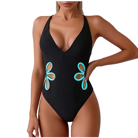 Lopeceal One Piece Swimsuit Women Slimming Floral Cut Out Color Block Bathing Suit Ruched Cheeky Swimwear