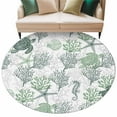 thumbnail image 2 of 8ft Round Rug, Sage Green Coastal Non-Skid Rubber Backing Large Area Rugs - Living Room Bedroom Home Office, Sea Turtle Nautical Coral Summer Beach Indoor Floor Mat Carpets Washable Rug, 2 of 9