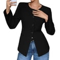 thumbnail image 3 of Solid Long Sleeveless Women Slim Fit Crew Neck Work Office Blazer Coat, 3 of 6