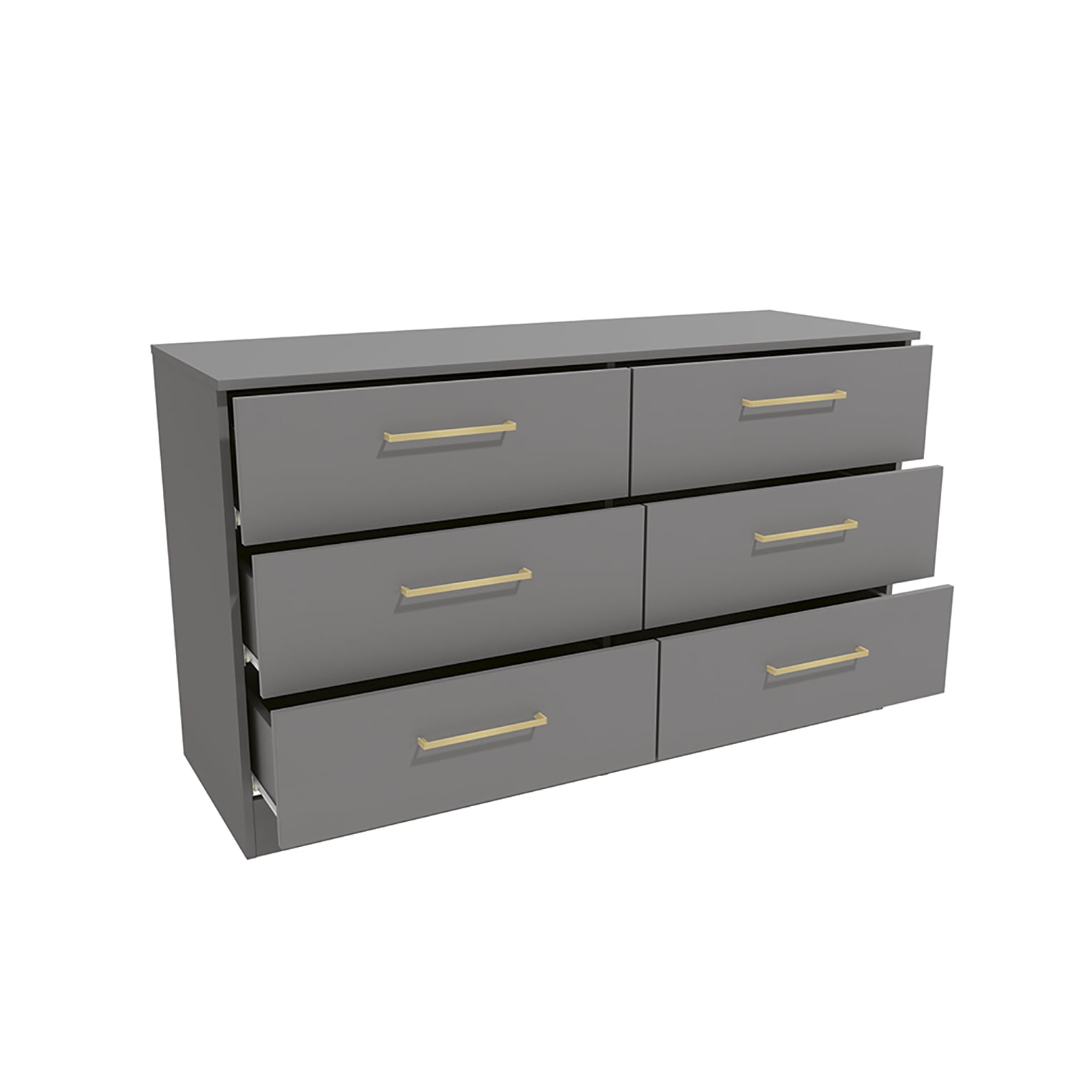 Kappesberg Jolyne 6-Drawer Horizontal Dresser with Gold Handles - Gray – Modern Bedroom Storage for Adults and Teens