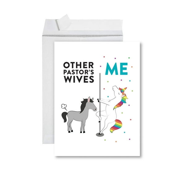 Koyal Wholesale Funny All Occasion Jumbo Card, Horse Unicorn, Blank Greeting Card with Envelope, Pastor's Wives
