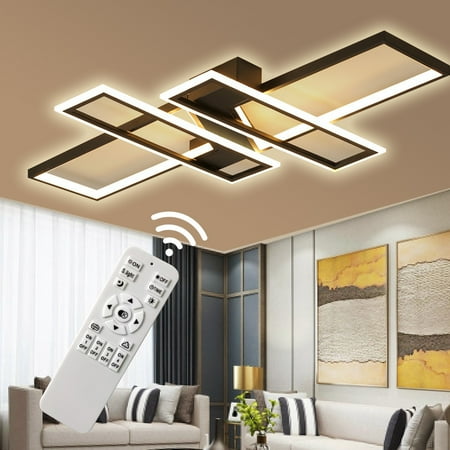

Modern Led Ceiling Light 94W Bright Ceiling Lighting Pendant Lamp Lighting Fixture 3000-6500K Adjustable Rectangular Diningroom Lamp with Remote Living Room Chandelier (35.4IN Black)