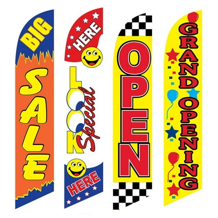 4 Advertising Swooper Flags Big Sale Look Special Here Open Grand Opening