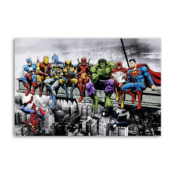 Superheroes Lunch Atop A Skyscraper Canvas Poster Wall Art Picture Prints Hanging Photo Gift Decor Home Posters Artworks 16x24inch(40x60cm)
