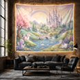 thumbnail image 6 of Unicorns by a Castle and Rainbow River, Dreamy Fantasy for Mythical Creature Fans, Castle Kingdom Decor, Birthday Gift, Tapestry Wall Hanging for Bedroom and Living Room, 6 of 7
