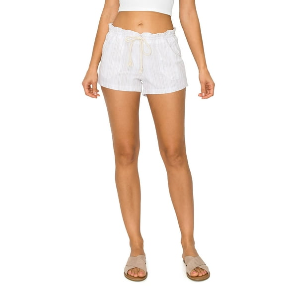 Cali1850 Women's Casual Linen Shorts - Drawstring Smocked Waist Oceanside Lounge Beach Printed Pants with Pockets