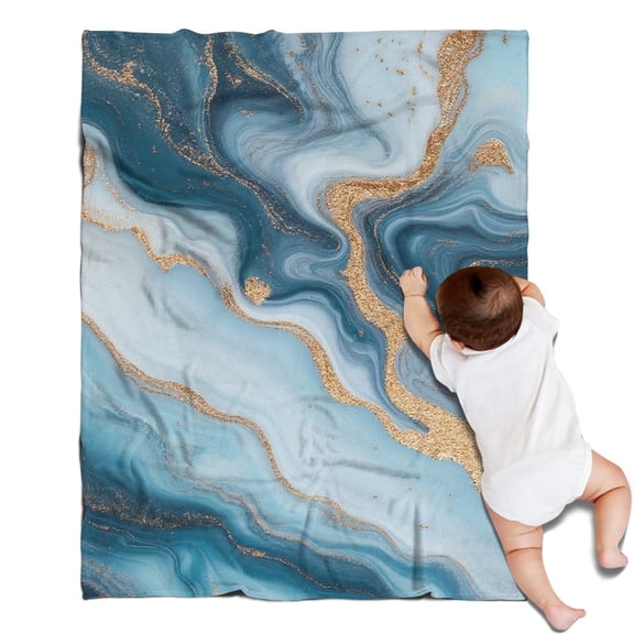 Blue Marble Gold Wave Pattern Blanket,Comfortable Soft Flannel Throw Blanket,All Season,Warm Lightweight Blankets for Sofa Bed Couch Living Room Chair,30"x40"