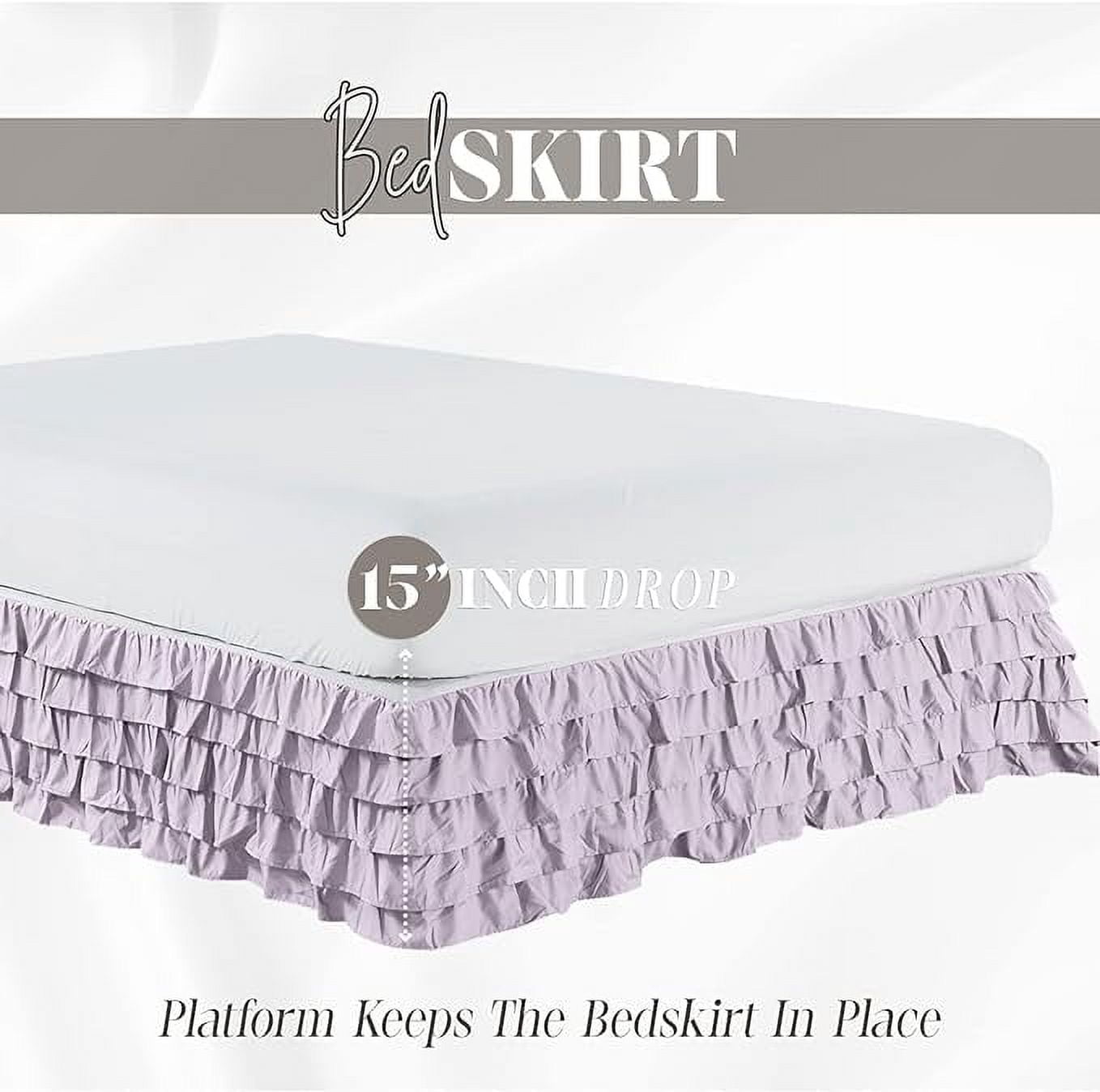Elegant Comfort Leila Collection Multi-Ruffle Bed Skirt, 1500 Thread Count, Easy Fit Dust Ruffle, 15 inch Drop, Wrinkle and Stain Resistant, MultiRuffle, King, Floral Lilac