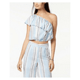 thumbnail image 2 of The Edit By Seventeen Juniors' One-Shoulder Striped Crop Top, Blue/White, Medium, 2 of 2